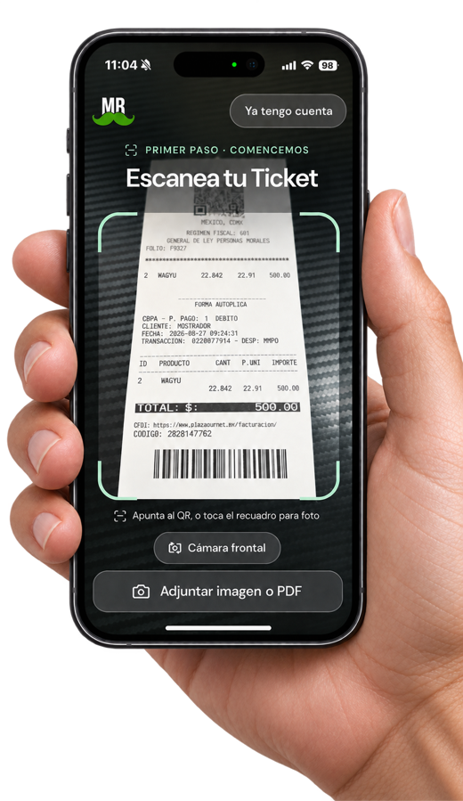 La app de MrTickets escaneando un ticket de compra con la cámara del teléfono