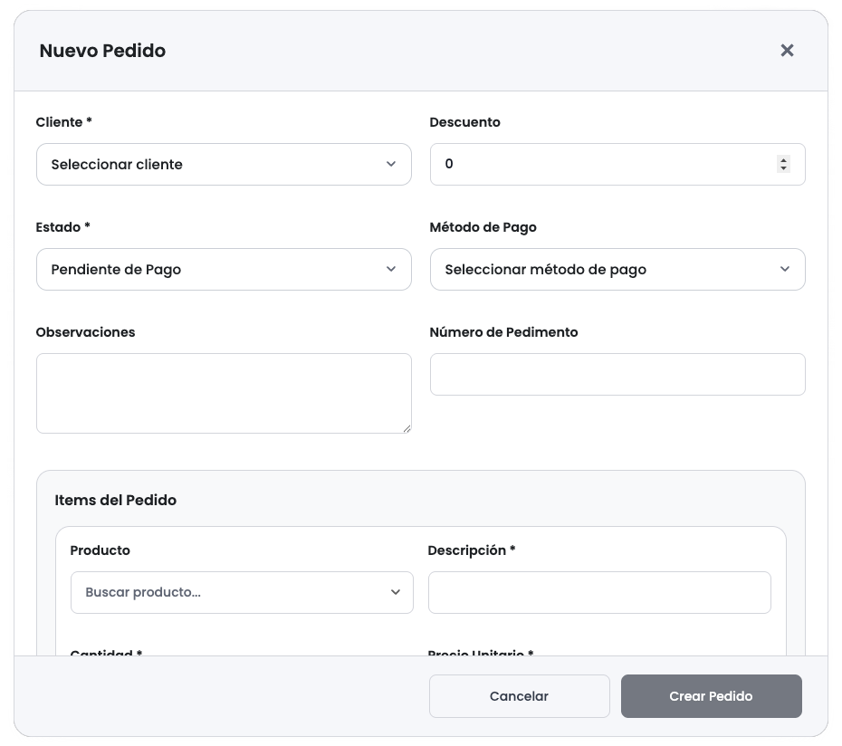 Nuevo pedido MrFactura
